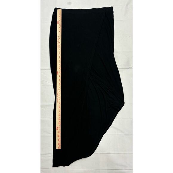 BCBG MAX AZRIA L Black Stretch Knit Asymmetric Hem Faux Wrap Skirt - Picture 5 of 8
